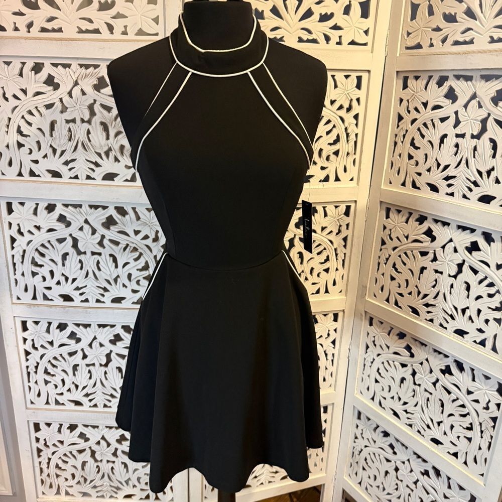 NWT Lulu's Black and White Halter Mini Dress Sz XS